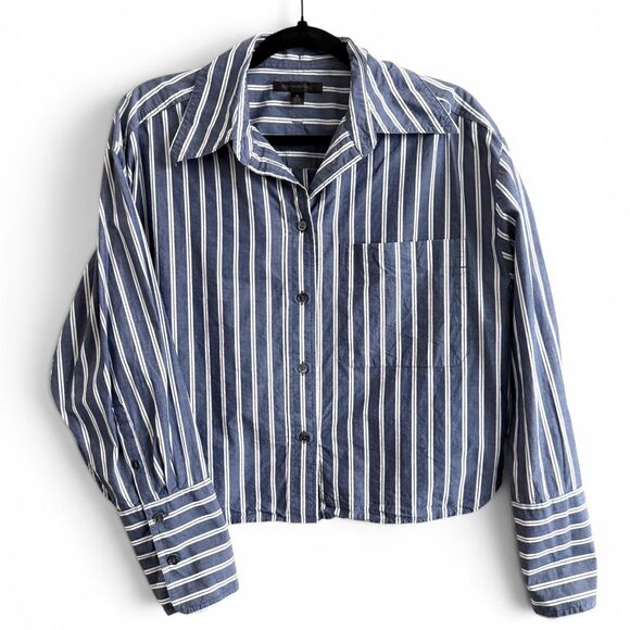 Banana Republic Tops - blue striped cropped boxy button up shirt collared top medium by banana republic